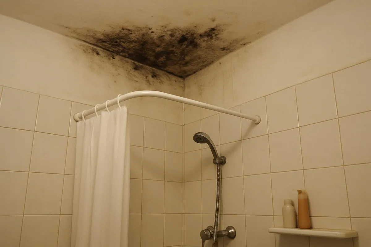 Pleśń na suficie łazienki nad prysznicem