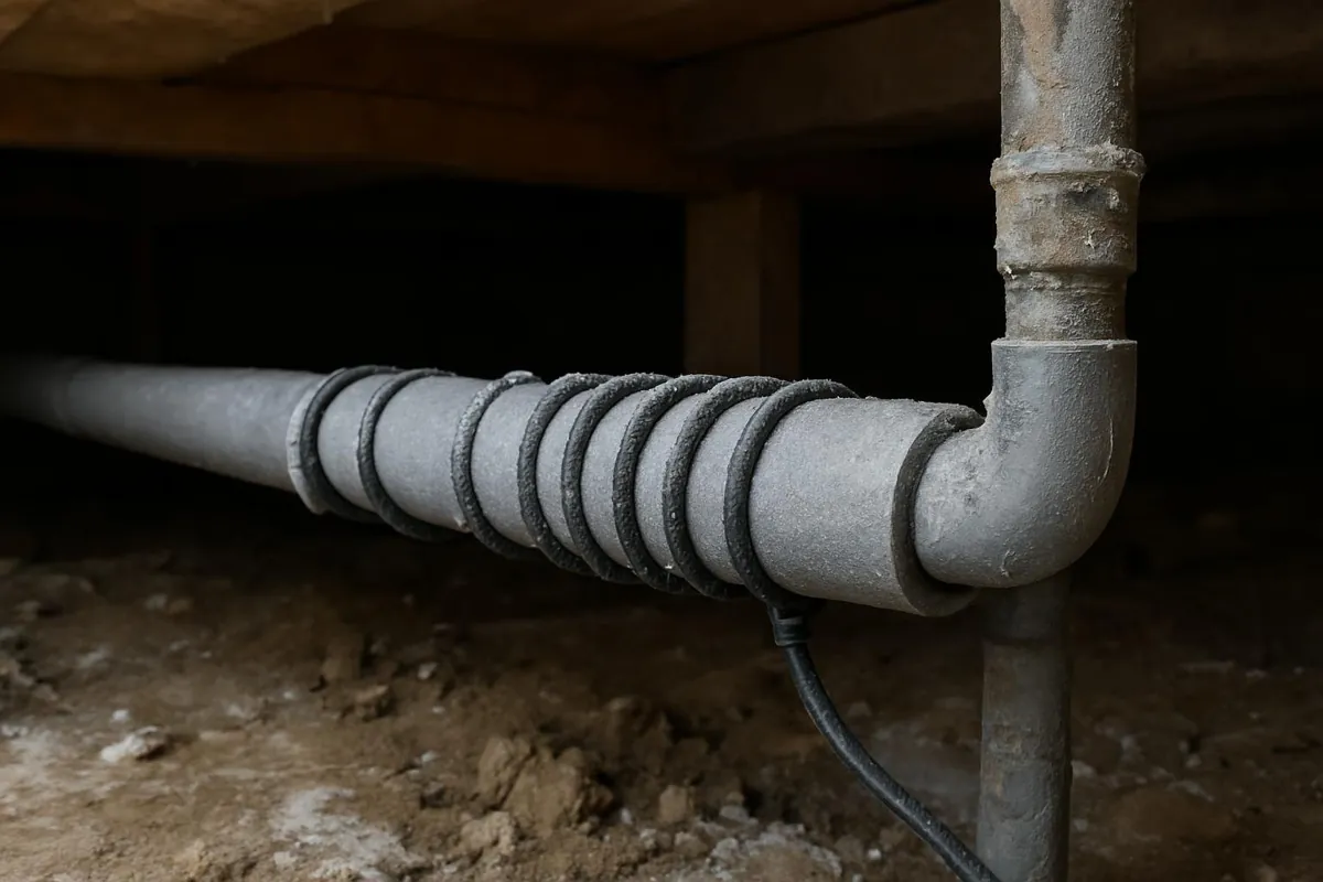 Kabel grzejny na rurze pod otuliną